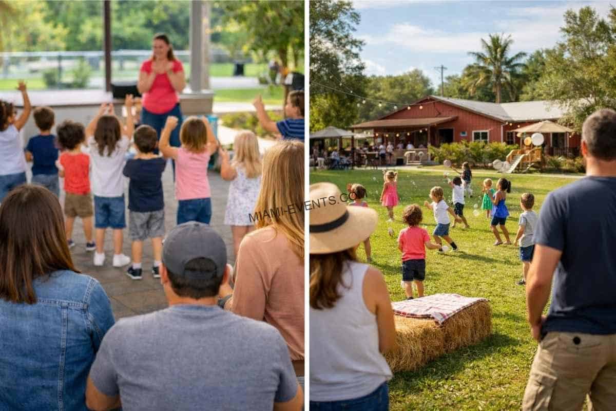 Parents watching children participate in a structured kids event in South Florida